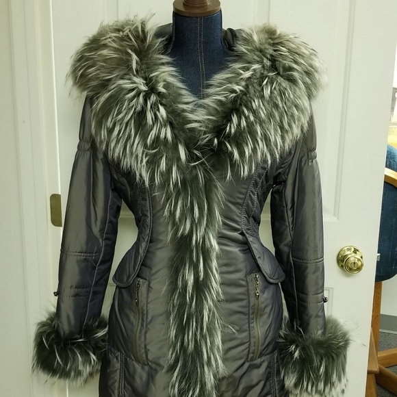 ✅46C New slate green jacket Real Finland Racoon - Picture 3 of 16